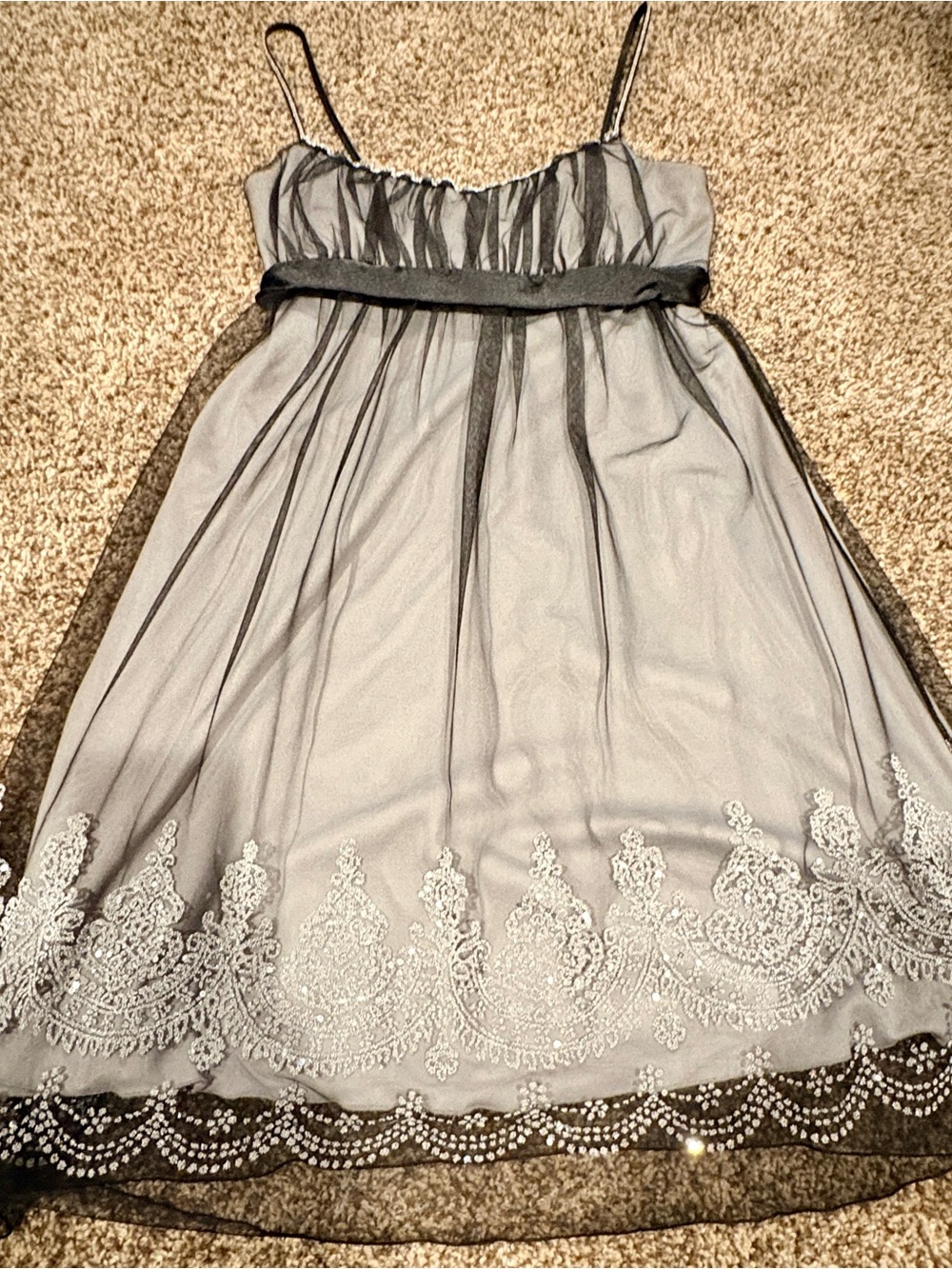 Medium Black Tulle Overlay Dress with Lace Hem